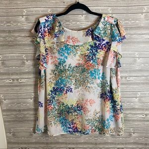 🐝 Worthington White Floral Ruffle Tank Blouse
